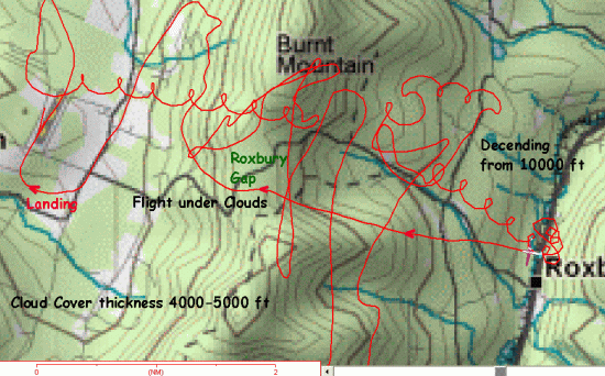 Trace of C-FVKA's flight over Roxbury Gap