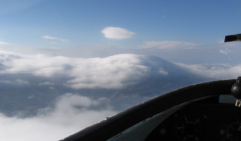 Above cloud with a view west to cloud near the primary wave. 